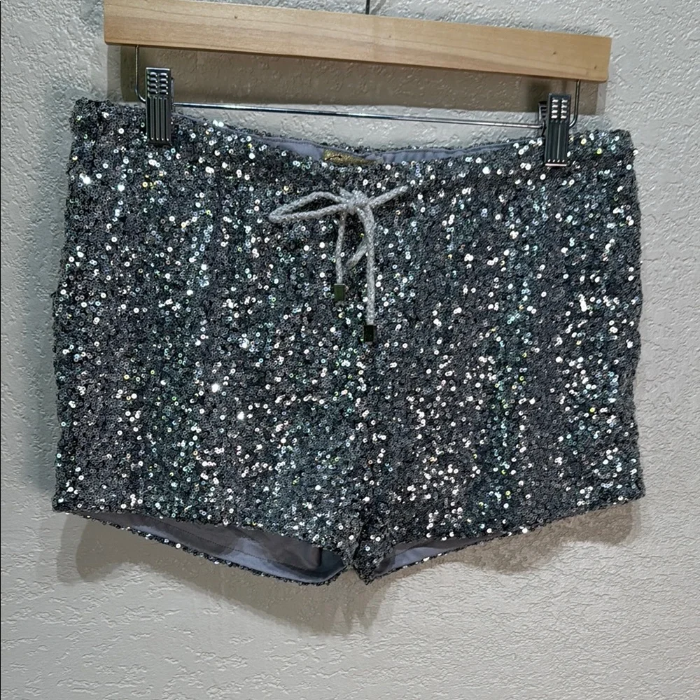 Cecico L Silver Sequin Women's Elastic‎ Tie Waist Bling Shorts